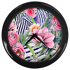 Luxurious Watercolor Flowers Wall Clock (black) by GardenOfOphir