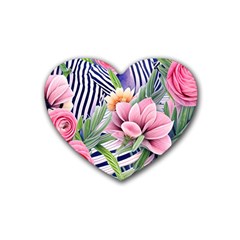 Luxurious Watercolor Flowers Rubber Coaster (heart) by GardenOfOphir