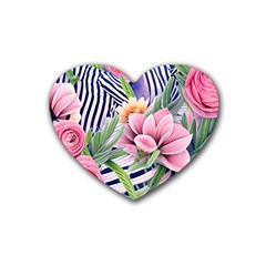 Luxurious Watercolor Flowers Rubber Heart Coaster (4 Pack) by GardenOfOphir