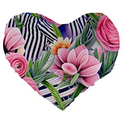 Luxurious Watercolor Flowers Large 19  Premium Heart Shape Cushions by GardenOfOphir