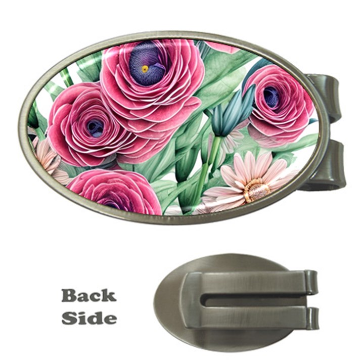 Majestic watercolor flowers Money Clips (Oval) 