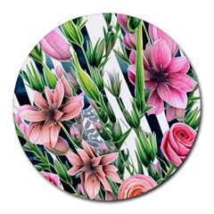 Sumptuous Watercolor Flowers Round Mousepad by GardenOfOphir