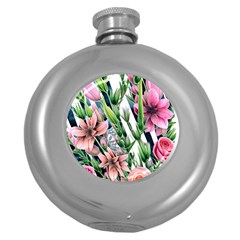 Sumptuous Watercolor Flowers Round Hip Flask (5 Oz) by GardenOfOphir