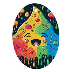 Rainbows Drip Dripping Paint Happy Oval Ornament (two Sides) by Ravend