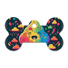 Rainbows Drip Dripping Paint Happy Dog Tag Bone (two Sides)