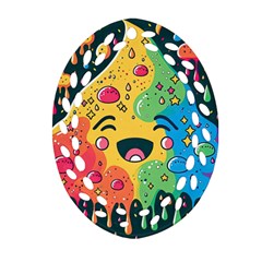 Rainbows Drip Dripping Paint Happy Ornament (oval Filigree)