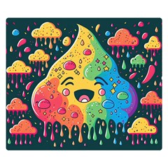 Rainbows Drip Dripping Paint Happy One Side Premium Plush Fleece Blanket (small) by Ravend