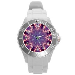 Abstract Glow Kaleidoscopic Light Round Plastic Sport Watch (l) by Ravend