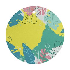 Plants Leaves Border Frame Wallpaper Background Round Ornament (two Sides)