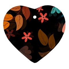 Flowers Leaves Background Floral Plants Foliage Heart Ornament (two Sides) by Ravend