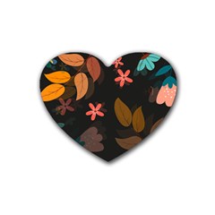 Flowers Leaves Background Floral Plants Foliage Rubber Coaster (heart) by Ravend