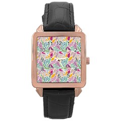 Leaves Colorful Leaves Seamless Design Leaf Rose Gold Leather Watch 