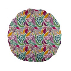 Leaves Colorful Leaves Seamless Design Leaf Standard 15  Premium Flano Round Cushions by Ravend