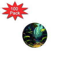 Rainforest Jungle Cartoon Animation Background 1  Mini Magnets (100 Pack)  by Ravend