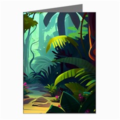 Rainforest Jungle Cartoon Animation Background Greeting Cards (pkg Of 8)