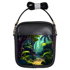 Rainforest Jungle Cartoon Animation Background Girls Sling Bag