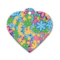 Flower Spring Background Blossom Bloom Nature Dog Tag Heart (two Sides)