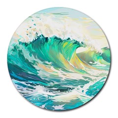 Ai Generated Waves Ocean Sea Tsunami Nautical Art Round Mousepad by Ravend