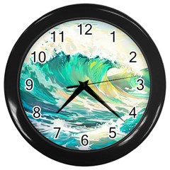 Ai Generated Waves Ocean Sea Tsunami Nautical Art Wall Clock (black)