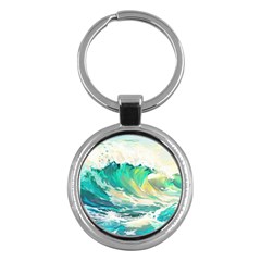 Ai Generated Waves Ocean Sea Tsunami Nautical Art Key Chain (round)