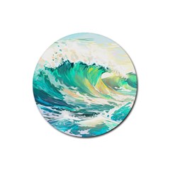 Ai Generated Waves Ocean Sea Tsunami Nautical Art Rubber Round Coaster (4 Pack)