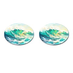 Ai Generated Waves Ocean Sea Tsunami Nautical Art Cufflinks (oval)