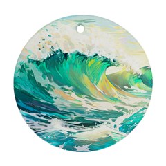 Ai Generated Waves Ocean Sea Tsunami Nautical Art Round Ornament (two Sides) by Ravend