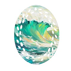 Ai Generated Waves Ocean Sea Tsunami Nautical Art Ornament (oval Filigree) by Ravend