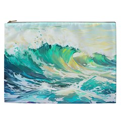 Ai Generated Waves Ocean Sea Tsunami Nautical Art Cosmetic Bag (xxl) by Ravend