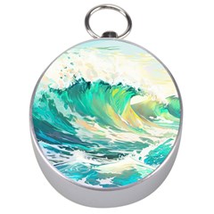 Ai Generated Waves Ocean Sea Tsunami Nautical Art Silver Compasses