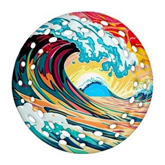 Ai Generated Waves Ocean Sea Tsunami Nautical Arts Round Filigree Ornament (two Sides) by Ravend