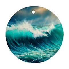 Ai Generated Waves Ocean Sea Tsunami Nautical Painting Round Ornament (two Sides)