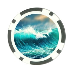 Ai Generated Waves Ocean Sea Tsunami Nautical Painting Poker Chip Card Guard (10 Pack)