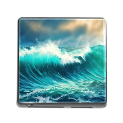 Ai Generated Waves Ocean Sea Tsunami Nautical Painting Memory Card Reader (square 5 Slot)