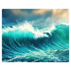 Ai Generated Waves Ocean Sea Tsunami Nautical Painting Premium Plush Fleece Blanket (medium)