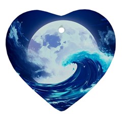 Ai Generated Waves Ocean Sea Tsunami Nautical Blue Heart Ornament (two Sides) by Ravend