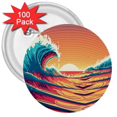 Ai Generated Waves Ocean Sea Tsunami Nautical Art Nature 3  Buttons (100 Pack) 