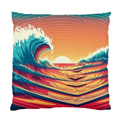 Ai Generated Waves Ocean Sea Tsunami Nautical Art Nature Standard Cushion Case (two Sides) by Ravend