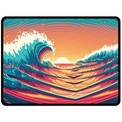 Ai Generated Waves Ocean Sea Tsunami Nautical Art Nature One Side Fleece Blanket (large)