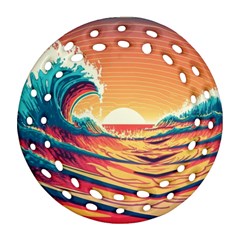 Ai Generated Waves Ocean Sea Tsunami Nautical Art Nature Round Filigree Ornament (two Sides) by Ravend