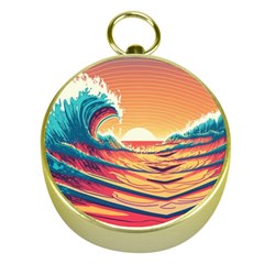 Ai Generated Waves Ocean Sea Tsunami Nautical Art Nature Gold Compasses