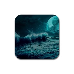 Ai Generated Waves Ocean Sea Tsunami Nautical Blue Sea Art Rubber Square Coaster (4 Pack) by Ravend