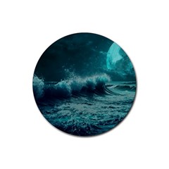 Ai Generated Waves Ocean Sea Tsunami Nautical Blue Sea Art Rubber Coaster (round) by Ravend