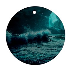 Ai Generated Waves Ocean Sea Tsunami Nautical Blue Sea Art Round Ornament (two Sides)