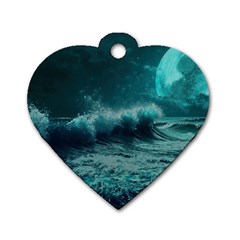 Ai Generated Waves Ocean Sea Tsunami Nautical Blue Sea Art Dog Tag Heart (one Side) by Ravend