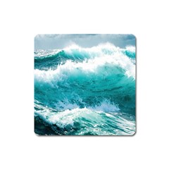 Ai Generated Waves Ocean Sea Tsunami Nautical Blue Sea Square Magnet by Ravend