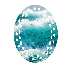 Ai Generated Waves Ocean Sea Tsunami Nautical Blue Sea Oval Filigree Ornament (two Sides)