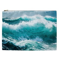 Ai Generated Waves Ocean Sea Tsunami Nautical Blue Sea Cosmetic Bag (xxl)