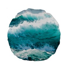 Ai Generated Waves Ocean Sea Tsunami Nautical Blue Sea Standard 15  Premium Round Cushions