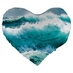 Ai Generated Waves Ocean Sea Tsunami Nautical Blue Sea Large 19  Premium Heart Shape Cushions